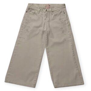 Jeans D Brand Tan Wide Leg Capri Jeans Size 5 Floral Embroidered Stretch